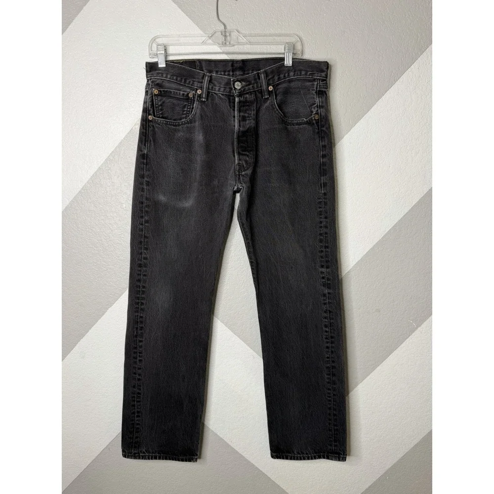 Levi's 501 Original Fit Jeans Men's 34x32 Black Button Fly Straight Denim Worn